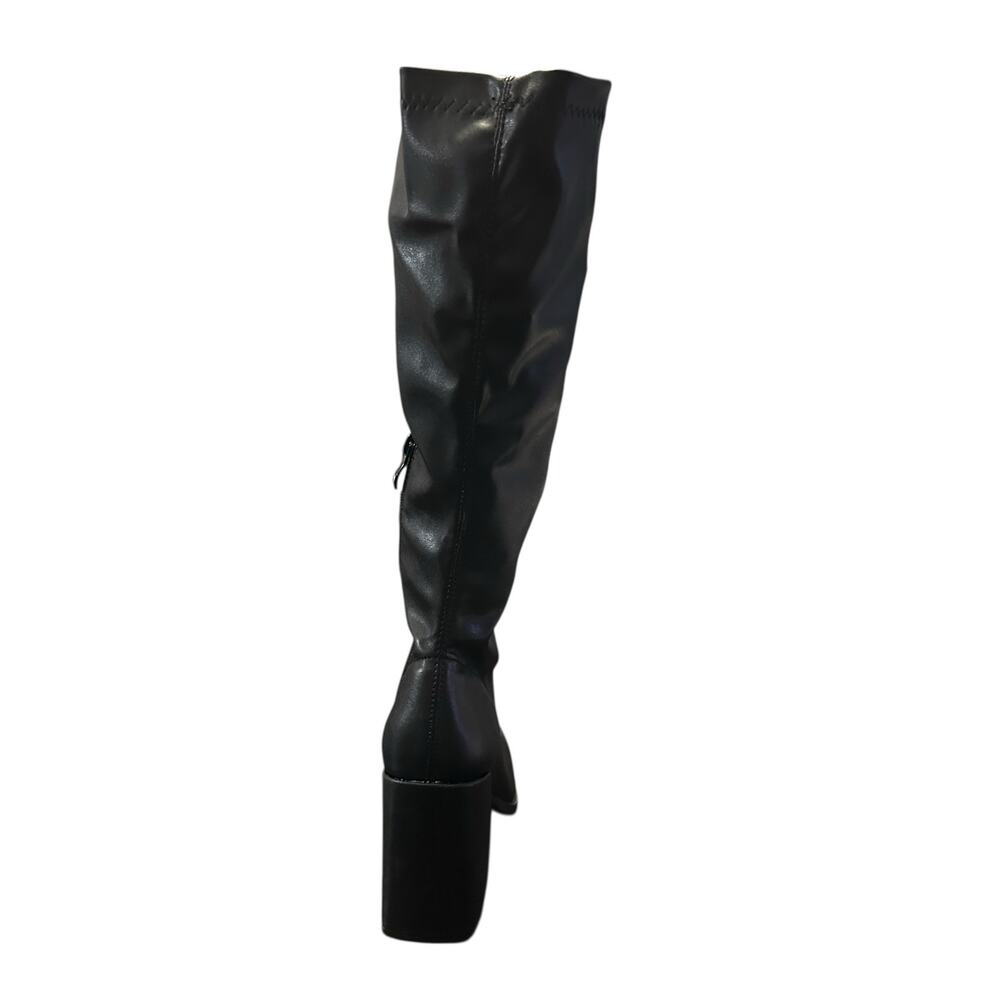 Pretty Little Thing Black Boots Square Toe Silver Calf Heeled Sock Boots Size 7 - Picture 7 of 8